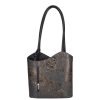 Olasz bőr 238 szürke arany virágos női hátizsák és válltáska 