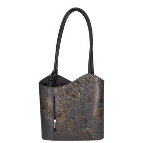 Olasz bőr 238 szürke arany virágos női hátizsák és válltáska 