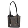Olasz bőr 238 szürke arany virágos női hátizsák és válltáska 