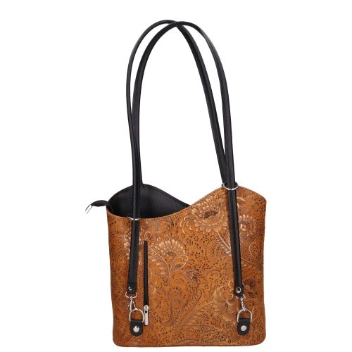 Olasz bőr 238 csaubarna arany virágos táska