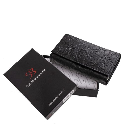 Sylvia Belmonte IM04 fekete virágos női pénztárca