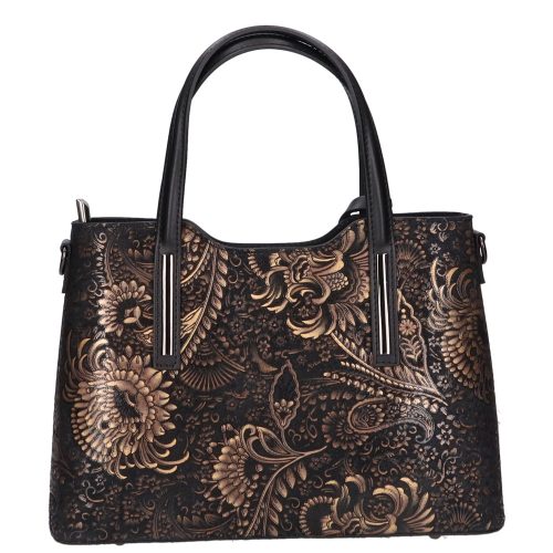 Olasz bőr 5136 fekete arany virágos táska