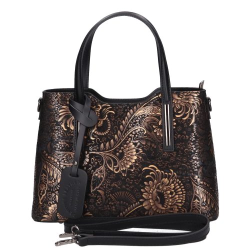 Olasz bőr 5136 fekete arany virágos táska