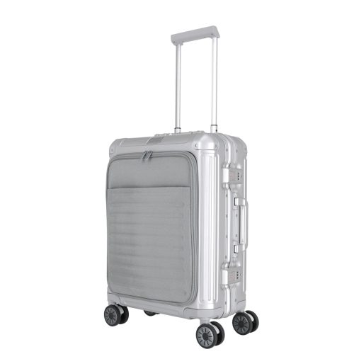 Travelite Next S+ ezüst laptoptartós kabin méretű prémium alumínium bőrönd 