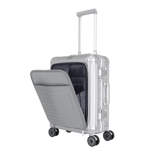 Travelite Next S+ ezüst laptoptartós kabin méretű prémium alumínium bőrönd 