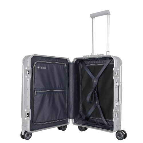 Travelite Next S+ ezüst laptoptartós kabin méretű prémium alumínium bőrönd 