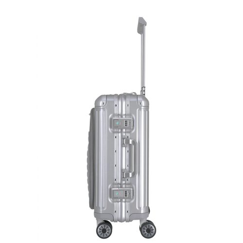 Travelite Next S+ ezüst laptoptartós kabin méretű prémium alumínium bőrönd 