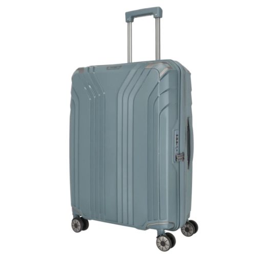 Travelite Elvaa M blaugrau 4 kerekű bővíthető közepes méretű prémium bőrönd 