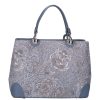 Olasz bőr 0115 kék ezüst virágos táska