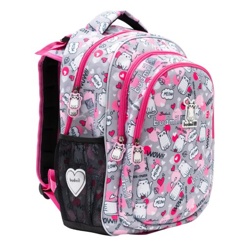 Budmil Balbea szürke cicás iskolatáska szett elsősöknek 2 részes