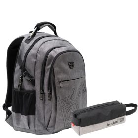   Budmil Leighton szürke iskolatáska szett 2 db szürke tolltartó