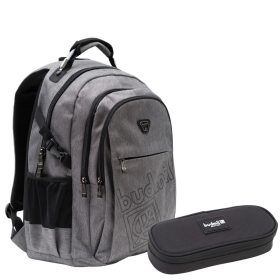   Budmil Leighton szürke iskolatáska szett 2 db fekete tolltartó