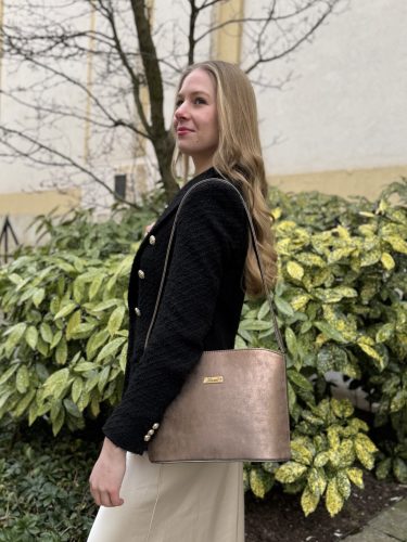 Karen 9514 fekete mintás rostbőr női válltáska