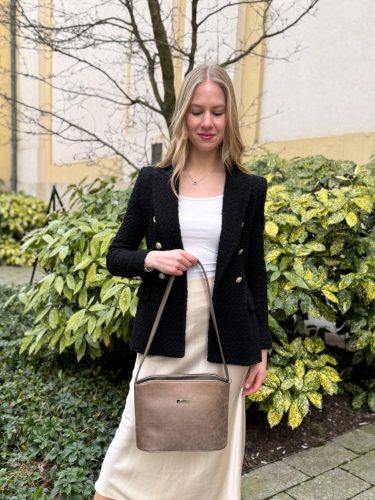 Karen 9514 fekete mintás rostbőr női válltáska