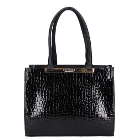 Chiara E 602 bis fekete lakk rostbőr női válltáska