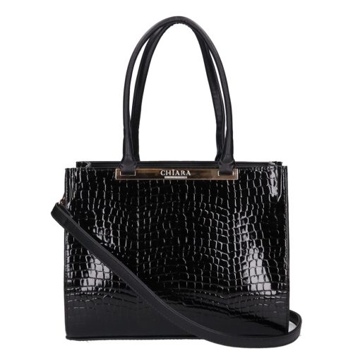 Chiara E 602 bis fekete lakk rostbőr női válltáska