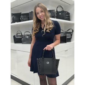 Chiara E 6000 fekete ezüst virág rostbőr női táska