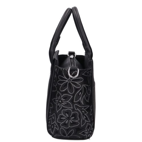 Chiara E 6000 fekete ezüst virág rostbőr női táska
