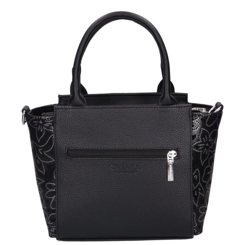 Chiara E 6000 fekete ezüst virág rostbőr női táska