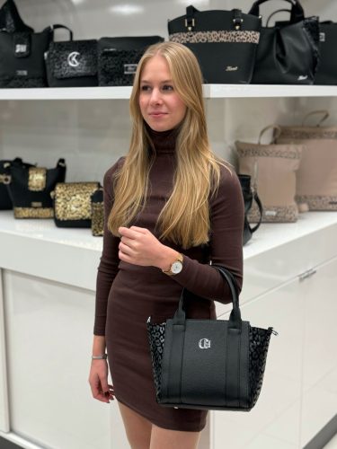 Chiara E 6000 fekete leopárd rostbőr női táska