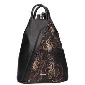 Olasz bőr 1360 fekete arany virágos hátizsák