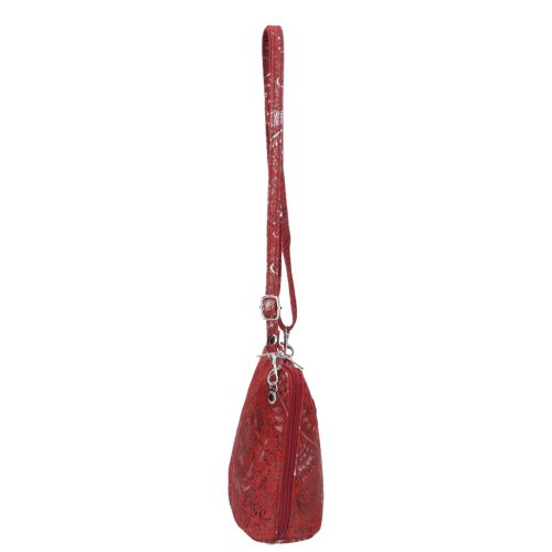 Olasz bőr 5128 piros ezüst virágos bőr női kicsi oldaltáska