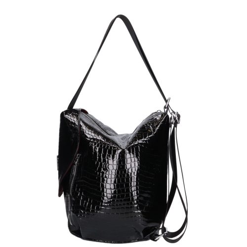 Chiara G 418 fekete lakk rostbőr női válltáska/hátizsák