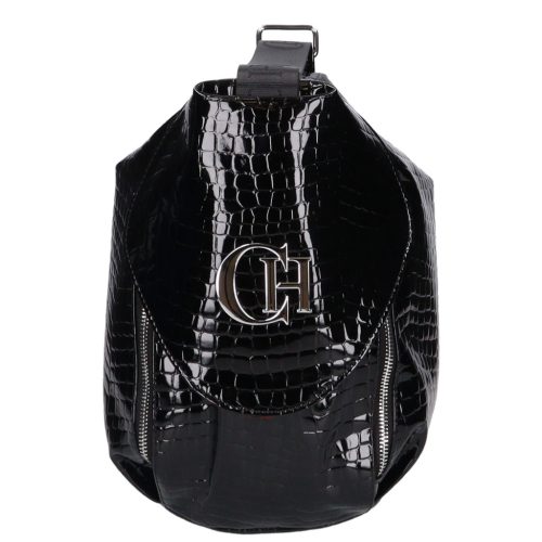 Chiara G 418 fekete lakk rostbőr női válltáska/hátizsák