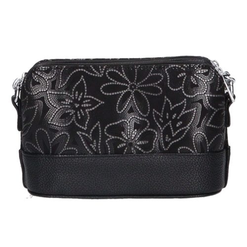 Karen 2460 fekete ezüst virágos rostbőr női válltáska