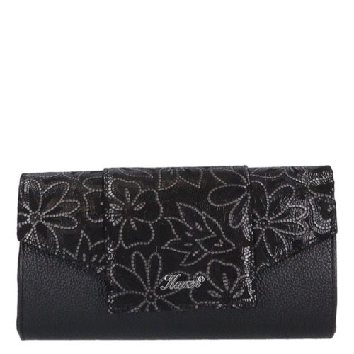 Karen D 651 fekete ezüst virág rostbőr női táska