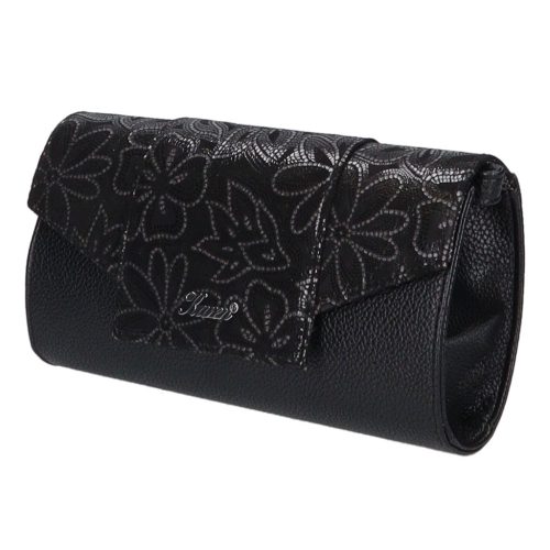 Karen D 651 fekete ezüst virág rostbőr női táska