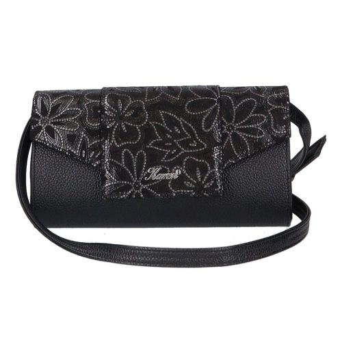 Karen D 651 fekete ezüst virág rostbőr női táska
