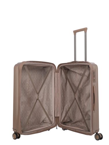 Travelite Paros M Capuccino bővíthető közepes méretű prémium bőrönd 