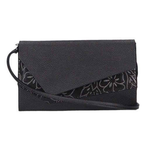 Karen 2485 fekete ezüst virág rostbőr női táska