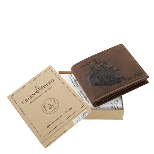 GreenDeed valódi bőr férfi pénztárca klasszikus vonat mintával REVO1021 barna