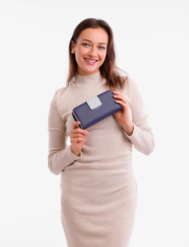 Vuch Ineke kék nagy pöttyös pénztárca patent zárral