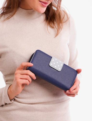 Vuch Ineke kék nagy pöttyös pénztárca patent zárral