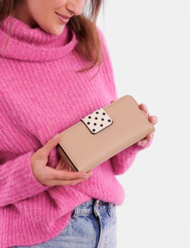 Vuch Ineke bézs nagy pöttyös pénztárca patent zárral