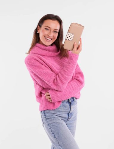 Vuch Ineke bézs nagy pöttyös pénztárca patent zárral