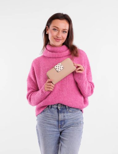 Vuch Ineke bézs nagy pöttyös pénztárca patent zárral