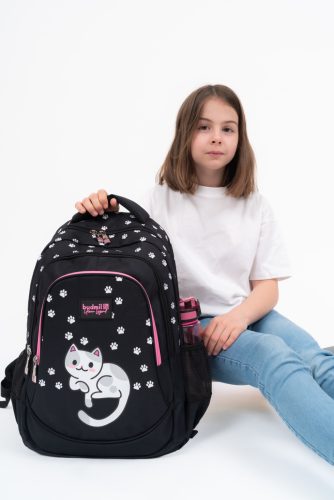 Budmil iskolatáska fekete cicás 10110188/S56