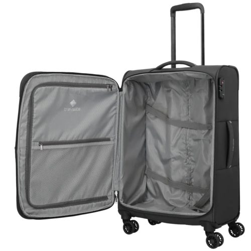 Travelite Umbria M fekete bővíthető közepes méretű bőrönd