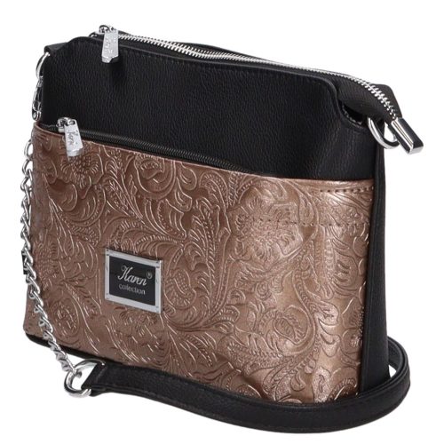 Karen rostbőr táska 9358 fekete bronz virág