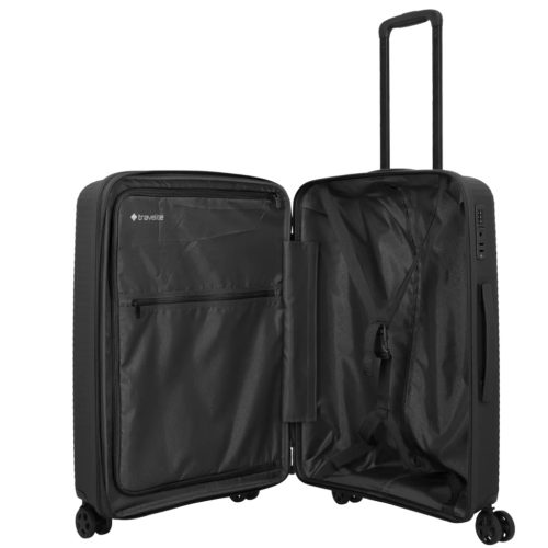 Travelite Air Striple M fekete bővíthető közepes méretű bőrönd