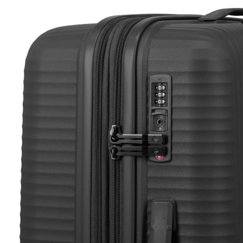 Travelite Air Striple M fekete bővíthető közepes méretű bőrönd