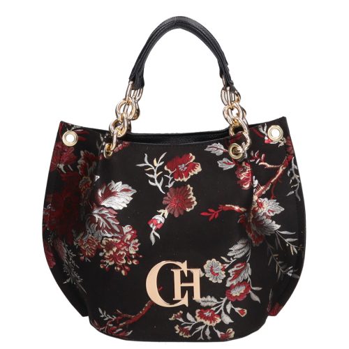 Chiara K 772 bis fekete bordó virág rostbőr női táska