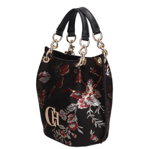 Chiara K 772 bis fekete bordó virág rostbőr női táska