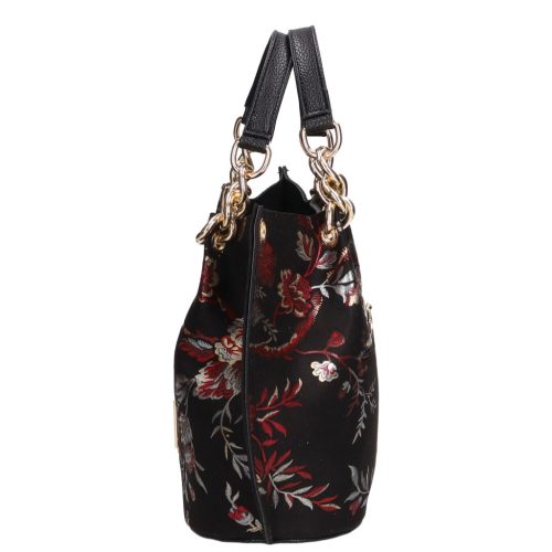 Chiara K 772 bis fekete bordó virág rostbőr női táska