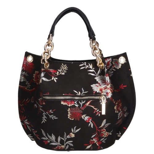 Chiara K 772 bis fekete bordó virág rostbőr női táska