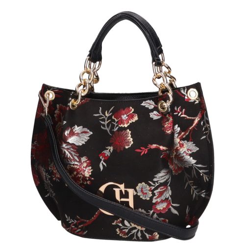 Chiara K 772 bis fekete bordó virág rostbőr női táska
